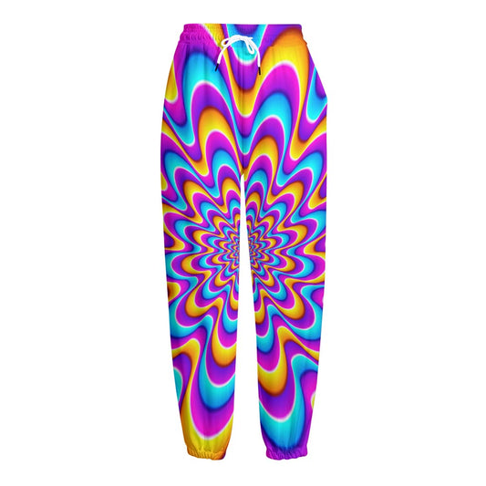 Splashing Colors Moving Optical Illusion Fleece Lined Knit Pants