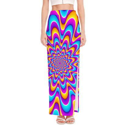 Splashing Colors Moving Optical Illusion High Slit Maxi Skirt