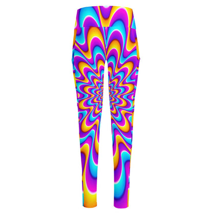 Splashing Colors Moving Optical Illusion High-Waisted Pocket Leggings