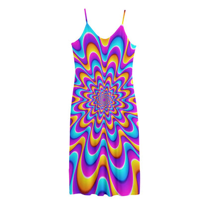 Splashing Colors Moving Optical Illusion Jersey Midi Cami Dress