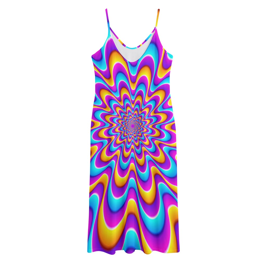 Splashing Colors Moving Optical Illusion Jersey Midi Cami Dress