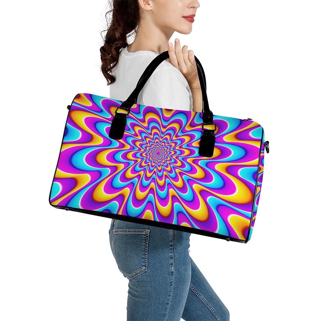 Splashing Colors Moving Optical Illusion Leather Duffle Bag