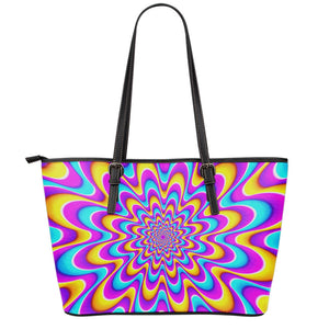 Splashing Colors Moving Optical Illusion Leather Tote Bag