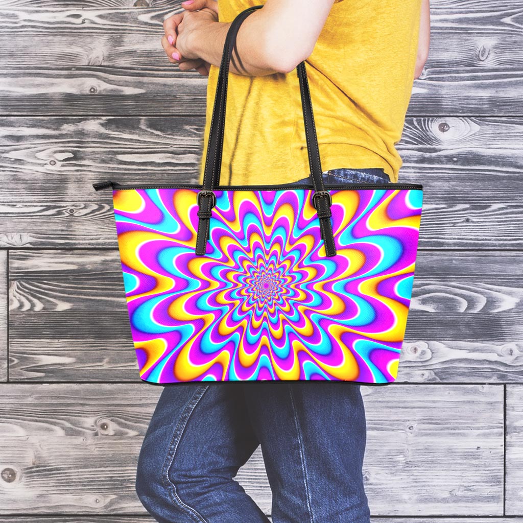 Splashing Colors Moving Optical Illusion Leather Tote Bag