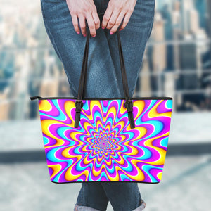 Splashing Colors Moving Optical Illusion Leather Tote Bag