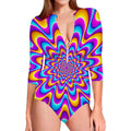 Splashing Colors Moving Optical Illusion Long Sleeve Swimsuit
