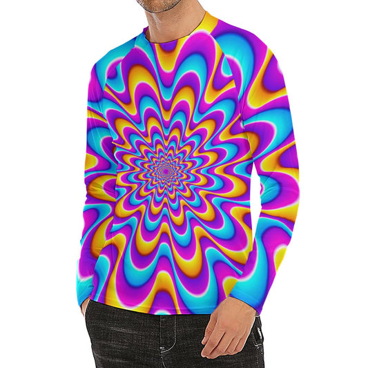 Splashing Colors Moving Optical Illusion Men's Long Sleeve Rash Guard