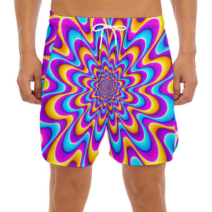 Splashing Colors Moving Optical Illusion Men's Split Running Shorts