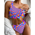 Splashing Colors Moving Optical Illusion One Shoulder Bikini Set