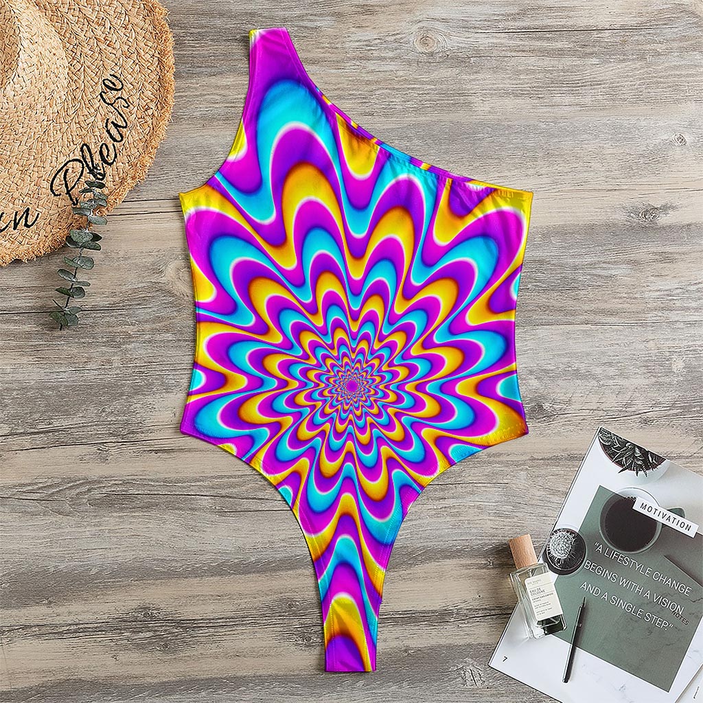 Splashing Colors Moving Optical Illusion One Shoulder Bodysuit
