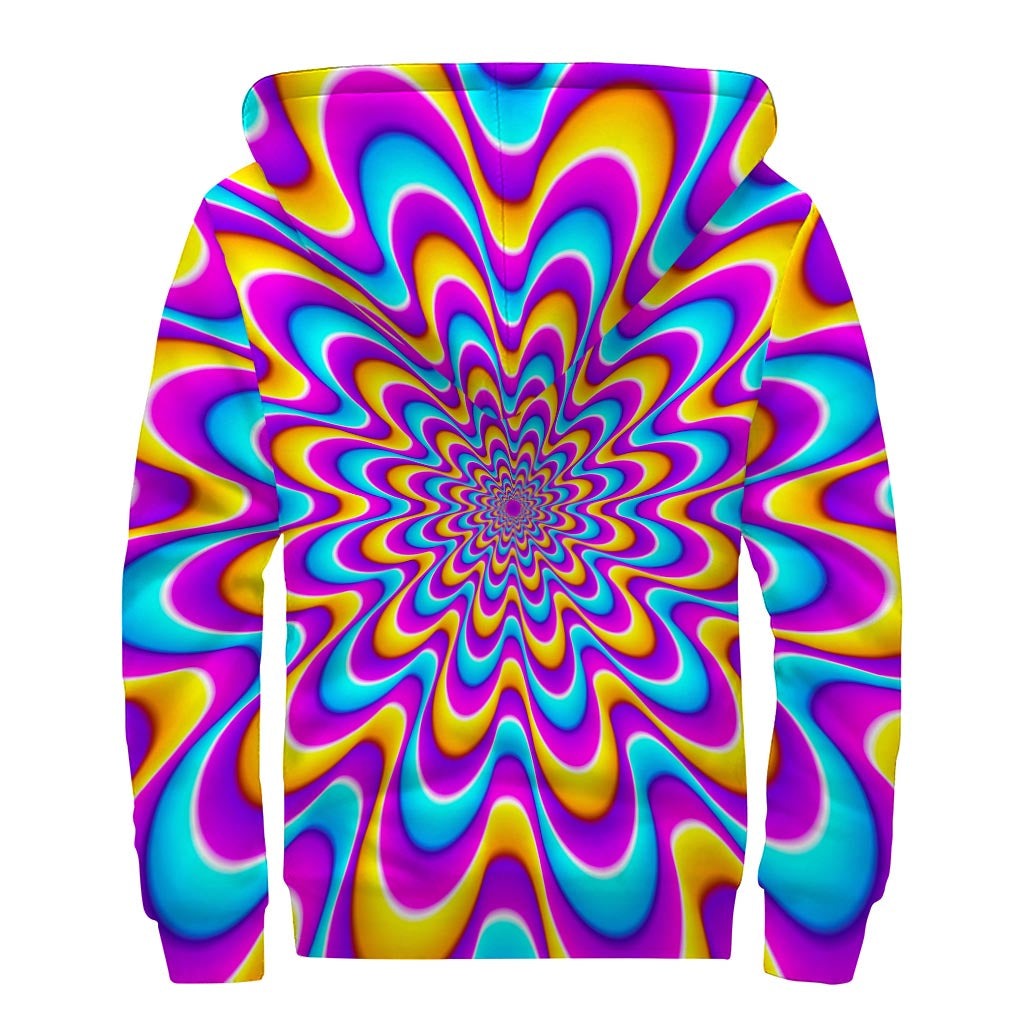 Splashing Colors Moving Optical Illusion Sherpa Lined Zip Up Hoodie