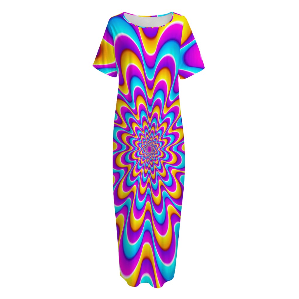 Splashing Colors Moving Optical Illusion Short Sleeve Long Nightdress