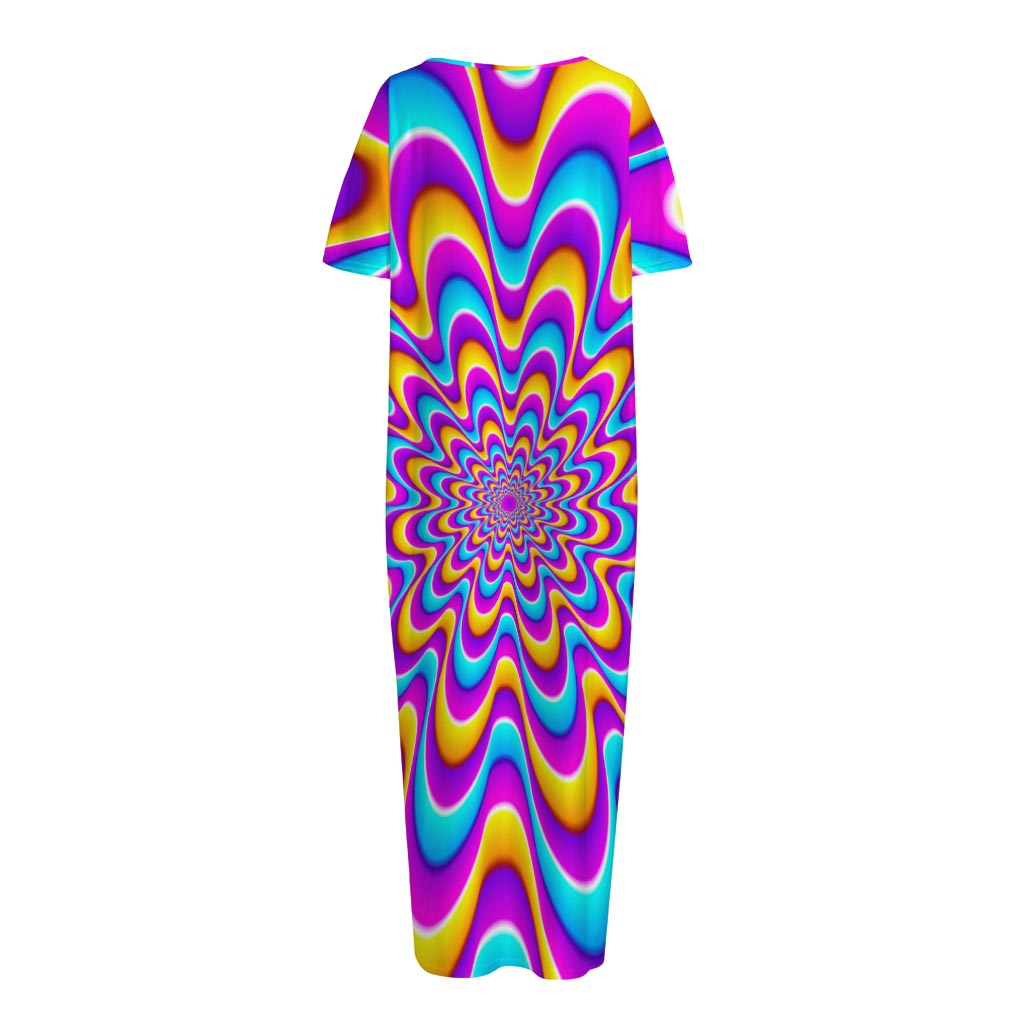 Splashing Colors Moving Optical Illusion Short Sleeve Long Nightdress