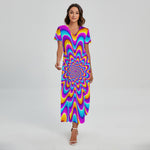 Splashing Colors Moving Optical Illusion Short Sleeve Maxi Dress