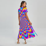 Splashing Colors Moving Optical Illusion Short Sleeve Maxi Dress