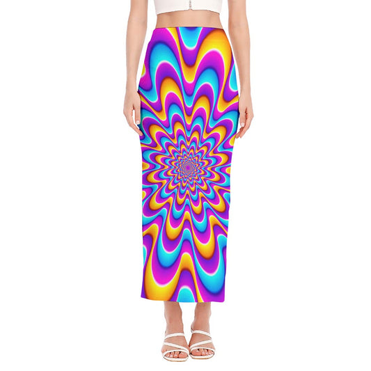 Splashing Colors Moving Optical Illusion Side Slit Maxi Skirt