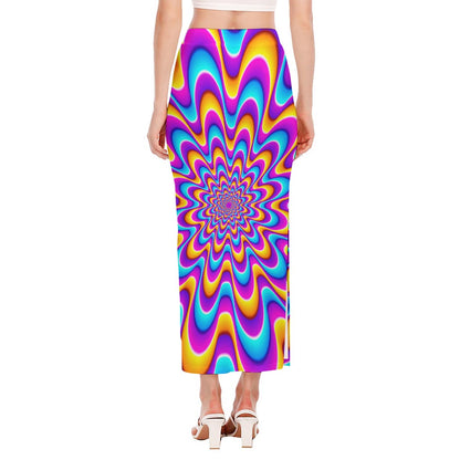 Splashing Colors Moving Optical Illusion Side Slit Maxi Skirt