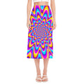 Splashing Colors Moving Optical Illusion Side Slit Midi Skirt