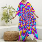Splashing Colors Moving Optical Illusion Silk V-Neck Kaftan Dress