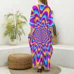 Splashing Colors Moving Optical Illusion Silk V-Neck Kaftan Dress