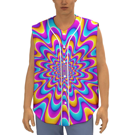 Splashing Colors Moving Optical Illusion Sleeveless Baseball Jersey