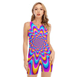 Splashing Colors Moving Optical Illusion Sleeveless One Piece Swimsuit