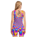 Splashing Colors Moving Optical Illusion Sleeveless One Piece Swimsuit