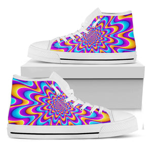 Splashing Colors Moving Optical Illusion White High Top Sneakers