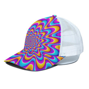 Splashing Colors Moving Optical Illusion White Mesh Trucker Cap