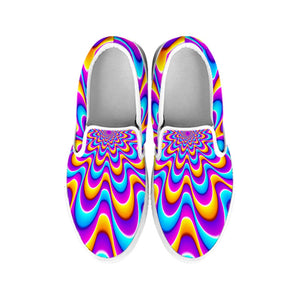 Splashing Colors Moving Optical Illusion White Slip On Sneakers