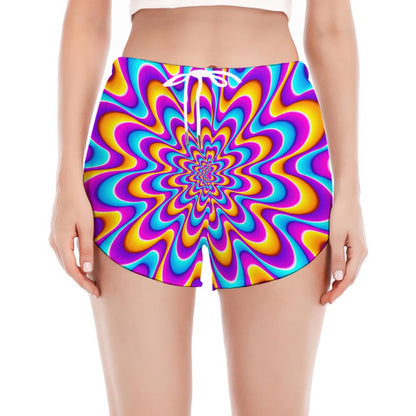 Splashing Colors Moving Optical Illusion Women's Split Running Shorts