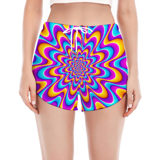 Splashing Colors Moving Optical Illusion Women's Split Running Shorts