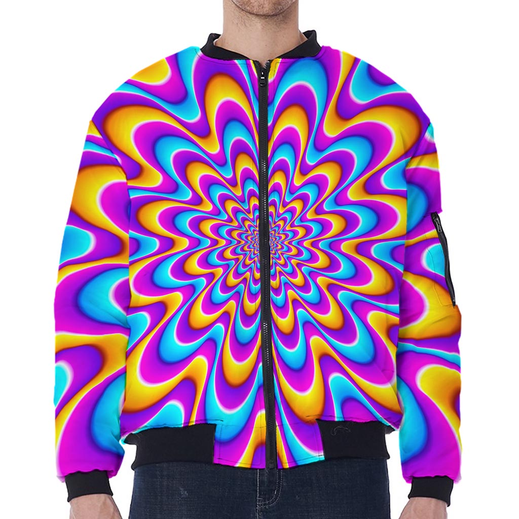 Splashing Colors Moving Optical Illusion Zip Sleeve Bomber Jacket