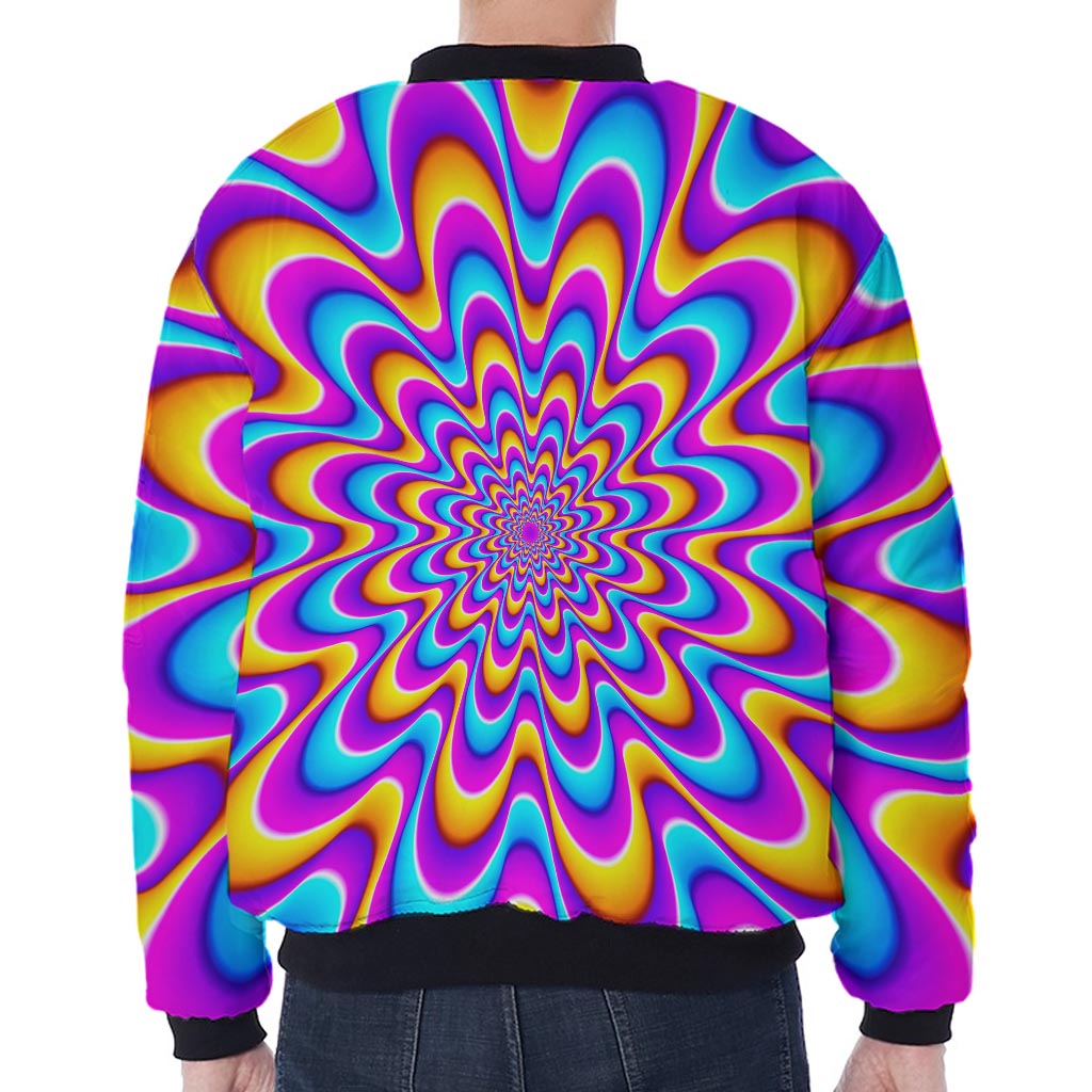 Splashing Colors Moving Optical Illusion Zip Sleeve Bomber Jacket