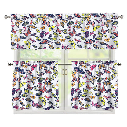 Spring Butterfly Pattern Print 3 Piece Kitchen Curtains