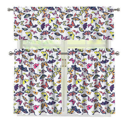 Spring Butterfly Pattern Print 3 Piece Kitchen Curtains