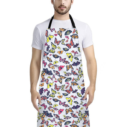 Spring Butterfly Pattern Print Bib Apron With Pocket