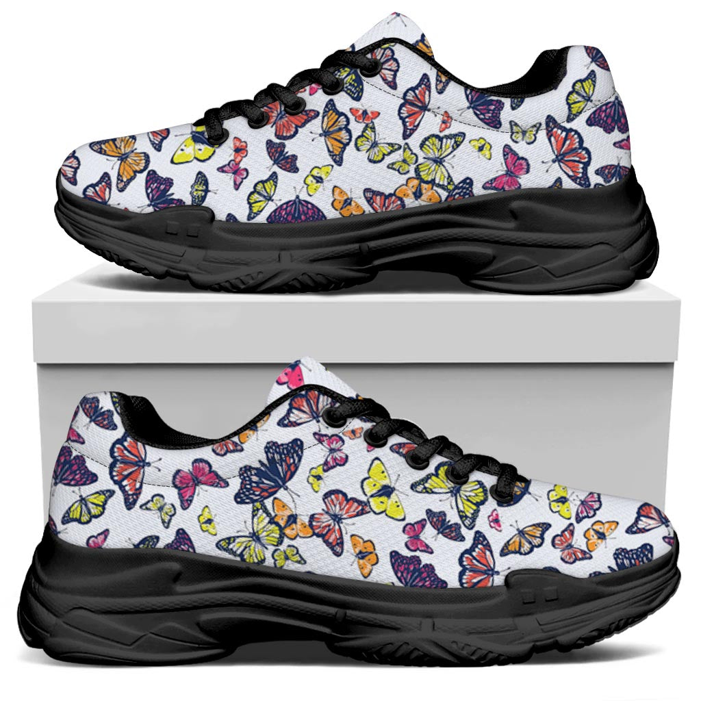 Spring Butterfly Pattern Print Black Chunky Shoes