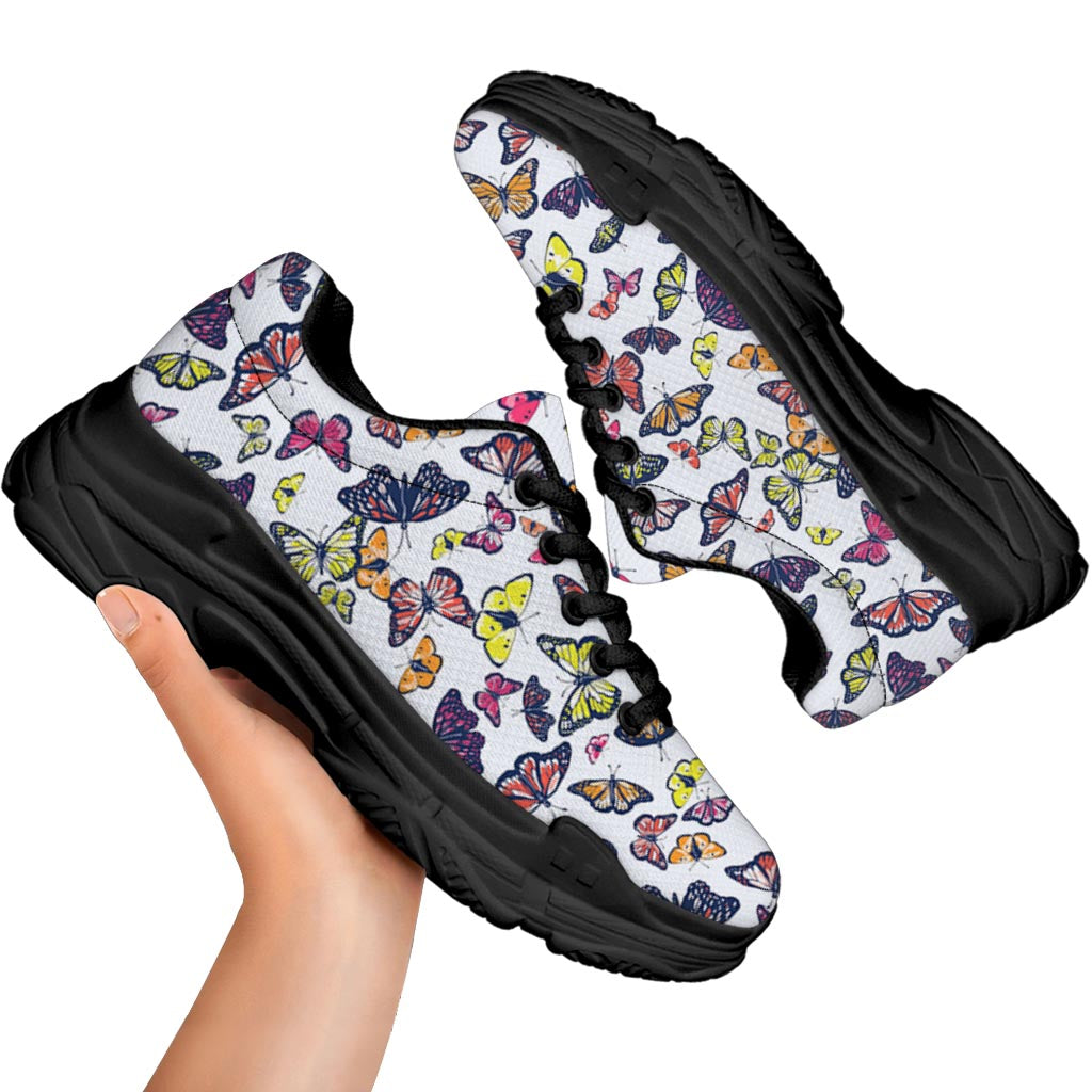 Spring Butterfly Pattern Print Black Chunky Shoes