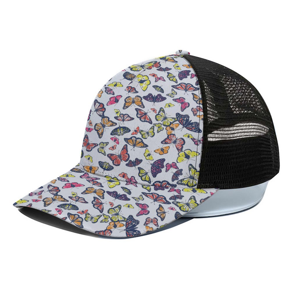 Spring Butterfly Pattern Print Black Mesh Trucker Cap