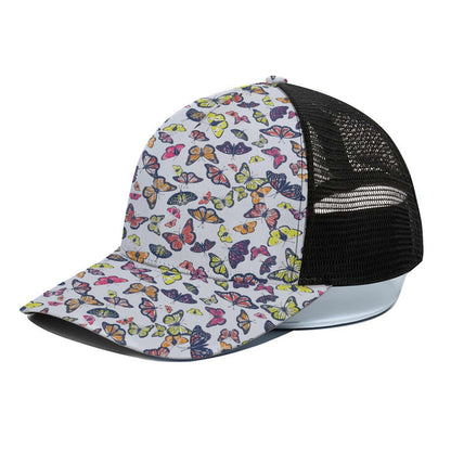 Spring Butterfly Pattern Print Black Mesh Trucker Cap