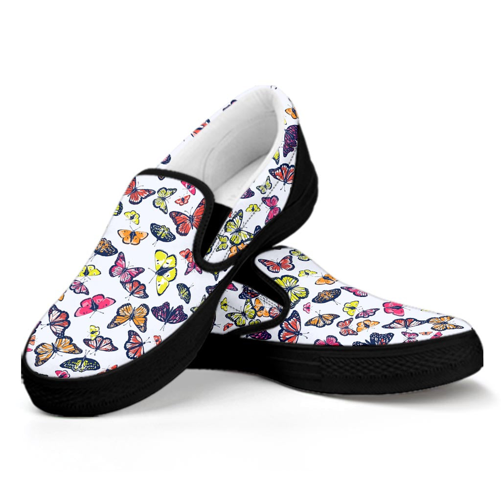 Spring Butterfly Pattern Print Black Slip On Sneakers