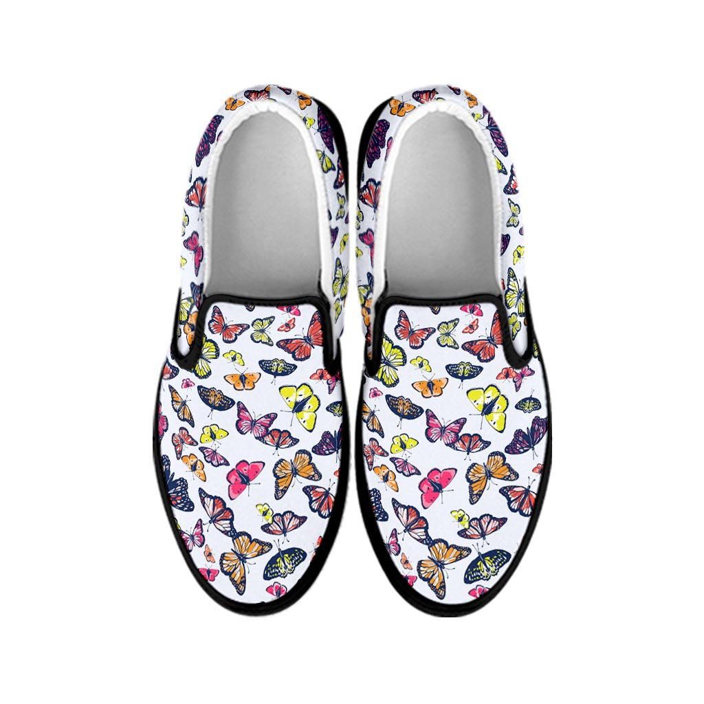 Spring Butterfly Pattern Print Black Slip On Sneakers