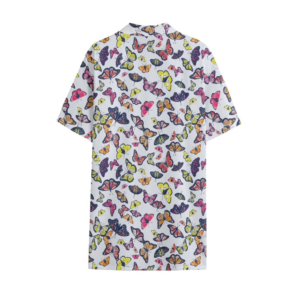 Spring Butterfly Pattern Print Cotton Hawaiian Shirt