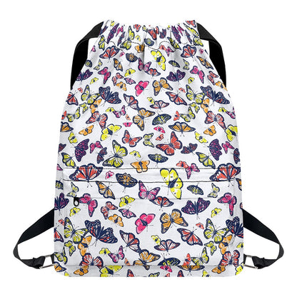 Spring Butterfly Pattern Print Drawstring Backpack