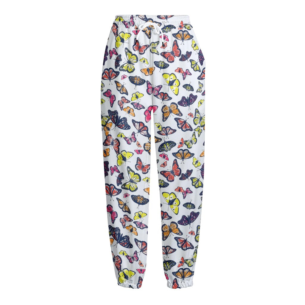 Spring Butterfly Pattern Print Fleece Lined Knit Pants