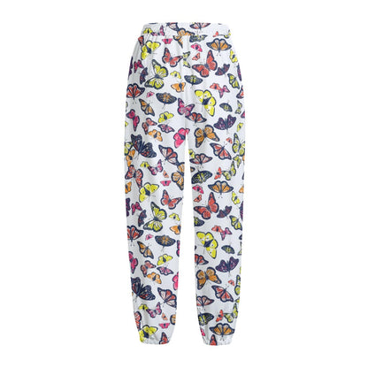 Spring Butterfly Pattern Print Fleece Lined Knit Pants