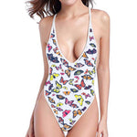 Spring Butterfly Pattern Print High Cut One Piece Swimsuit