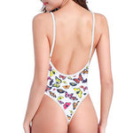 Spring Butterfly Pattern Print High Cut One Piece Swimsuit
