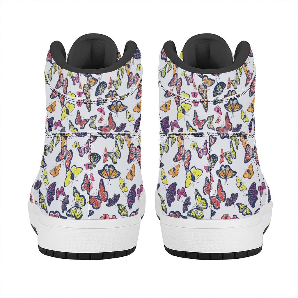 Spring Butterfly Pattern Print High Top Leather Sneakers